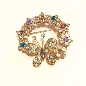 Rhinestone Wreath with Butterfly Brooch pin Jewelry - Butterfly brooch pin